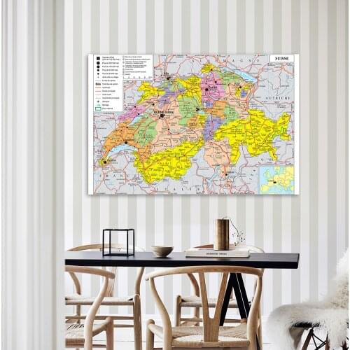 150*100 cm The Switzerland Transportation Map In French Wall Art Poster Non-woven Canvas Painting School Supplies Home Decor