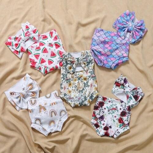 J60B 2 Pcs Baby Summer Print Shorts Headband Set Short Pants Bow Hair Band Kit for Newborn Infants Shower Gifts