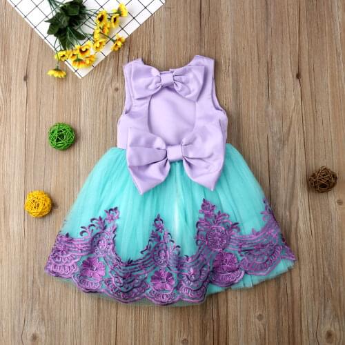 2021 Children Summer Clothing Flower Kids Baby Girl Bow Pageant Party Princess Formal Gown Tutu Dress Lace Chiffon Costume 6M-5T
