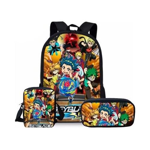 Hot Sale Beyblade Burst Game 3Pcs Set Printed Man Large Backpack Orthopedic Schoolbags Beyblade Burst Game School Bag Gifts
