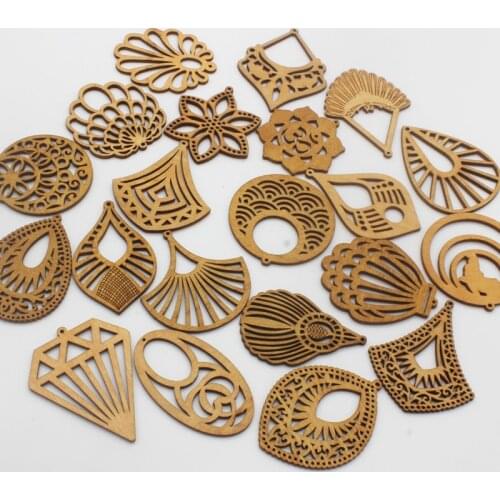 5PCS Mixed Vintage Coffee Wood Chips Charms Wooden Geometric Beads For Earrings Jewelry Making DIY Pendant Laser Engraving