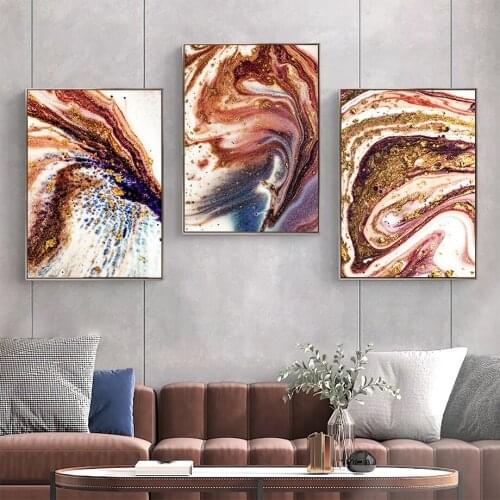 Abstract watercolor golden river Modern Wall Art Canvas Painting Nordic Posters And Prints Wall Pictures For Living Room Decor