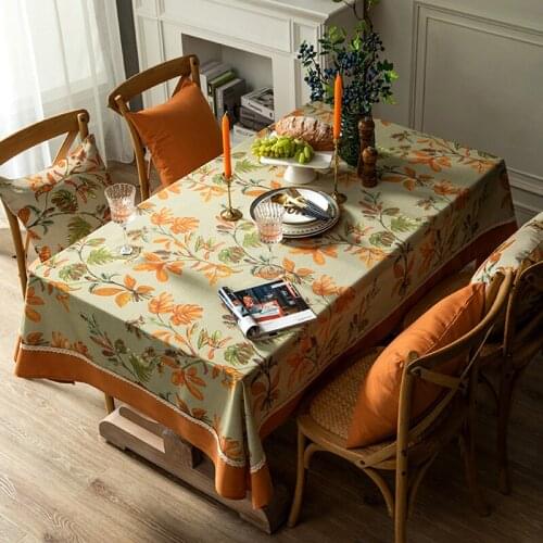 American Tablecloth Coffee Table Cloth Exquisite Printing Autumn Dining Table Fabric Rectangular Retro Cotton Linen Tablecloth