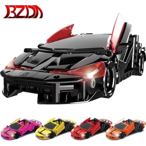 BZDA Technic Car Building Blocks Speed Champion Pull Back Mode Car Lights Glow Toys Car Model Blocks Birthday Gift