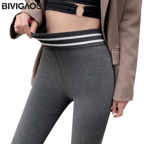 BIVIGAOS Autumn Winter High-Waist Fleece Leggings Women Casual Sexy Sport Warm Leggings Slim Elastic Push Up Leggings Pants