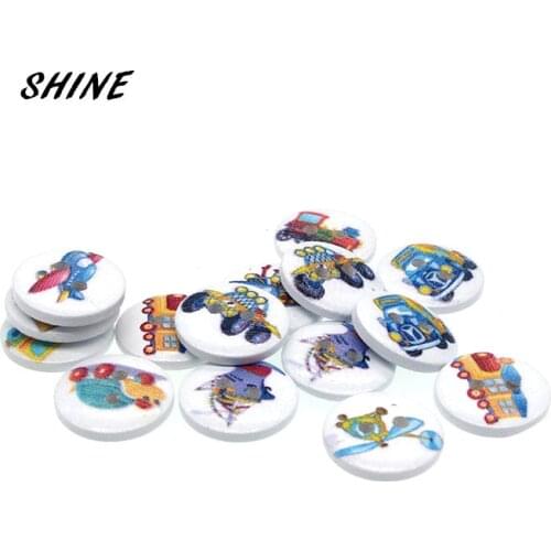 SHINE Wood Sewing Buttons Scrapbooking Round Colorful Mixed Two Holes Machine Pattern 15mm Dia. 50 PCs Costura Botones Decorate