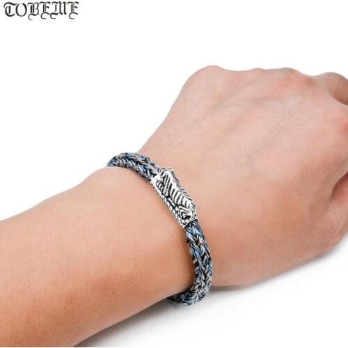 Handmade 925 Silver Tiger Bead Bracelet Braided Tiger Bracelet Good Luck Unisex Bracelet for lovers