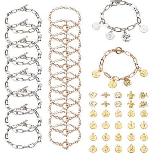20Pcs Alloy Cable Chain Bracelets Chain Link with Toggle Clasp Letter Charms Beads for DIY Jewelry Making Crafts