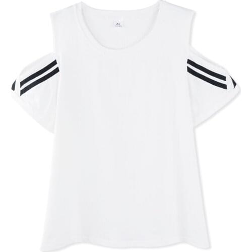 Neatie kiddie Summer Stripe Hollow Out Short Sleeve Tee Shirt Women Tops Korean Style Basic Loose O-neck T-shirt