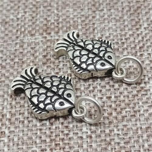 925 Sterling Silver Double Fish Charms Pendants for Bracelet Necklace