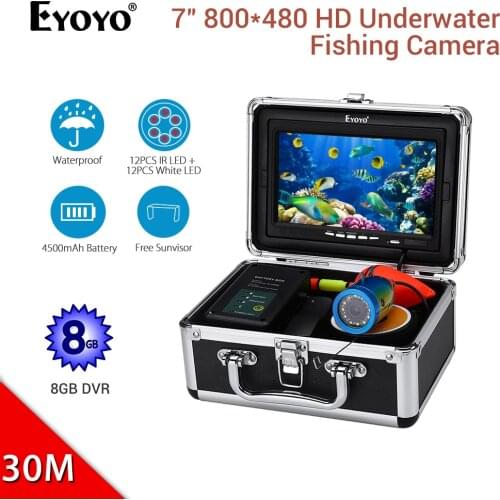 Eyoyo EF07PRO 7inch 1000TVL Fish Finder Underwater Fishing Camera DVR Infrared Lamp fischfinder 12PCS IR LED + 12PCS White LED