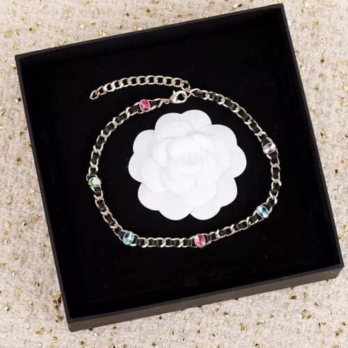 Famous Brand Vintage Fashion Jewelry For Women Party Europe Luxury Sweater Chain Black White Choker Necklace Stamp Luxury stone