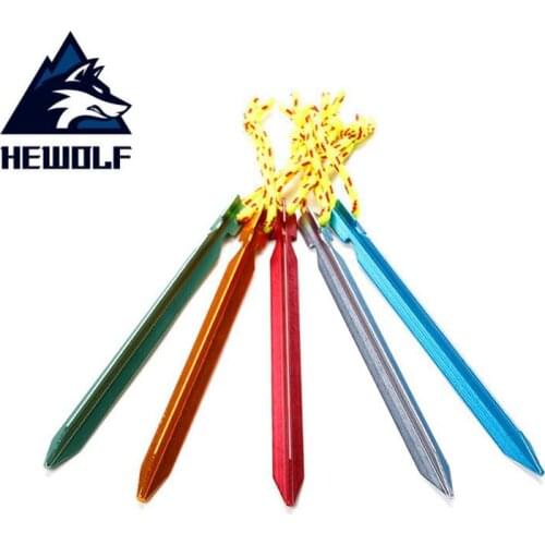 HEWOLF 5pcs/lot Tent Pegs 18cm Aluminum Tent Stake with Rope Outdoor Tent Nail Peg Tent Accessories Equipment Free Shipping