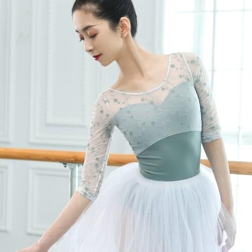 Dance Leotard Adult Gymnastics Leotard Half Sleeve Swimsuit for Dancing Ballerina Flora Leotard U back ballet leotards for women