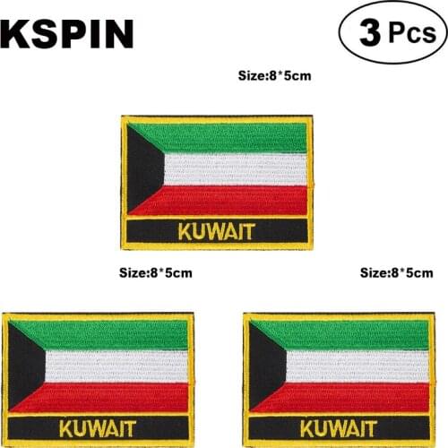 Kuwait Rectangular Shape Flag patches embroidered flag patches national flag patches for clothing DIY Decoration
