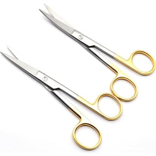 Medical Stainless Steel Scissors 14cm Straight Elbow Straight Elbow Surgical Scissors 18cm Tissue Shear Golden Gold