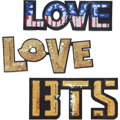 Cartoon Decorative Letters Patch Love Sequins icon Embroidered Applique Patches For DIY Iron on Badges on backpack,the clothes
