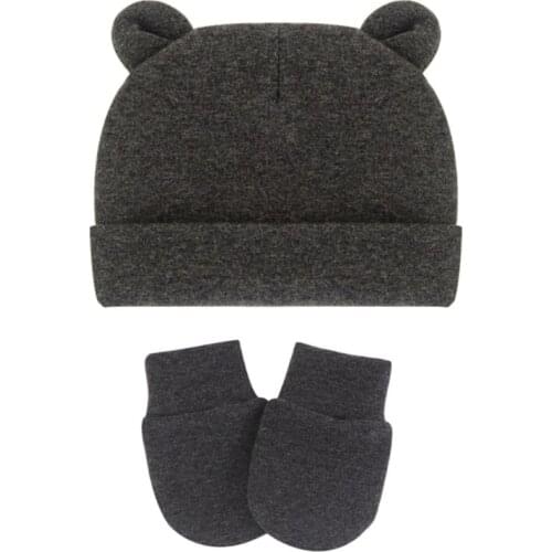 Newborn Baby Cotton Beanies Hospital Hat and Mittens Set Solid Candy Color Stretchy Infant Warm Cap Gloves 0-1 Years Old