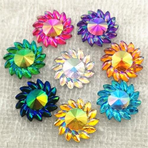 NEW DIY 20pcs Mix 20mm AB Resin Flower Rhinestone Flatback Wedding 2 Hole Crafts