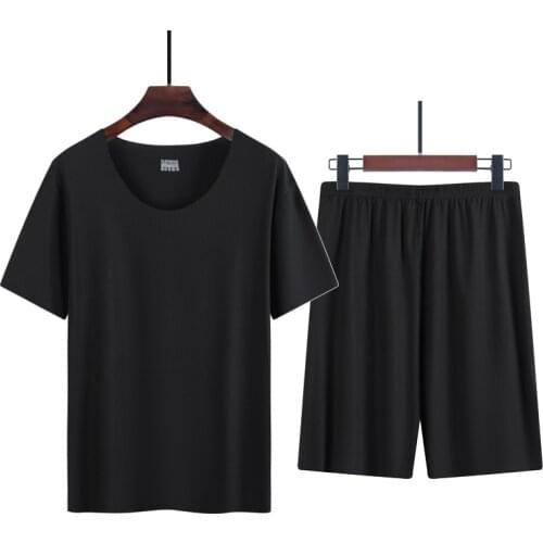 New Male summer sports suit men thin pajamas ice silk home shorts T shirt round collar casual short sleeves for Boys wholesale