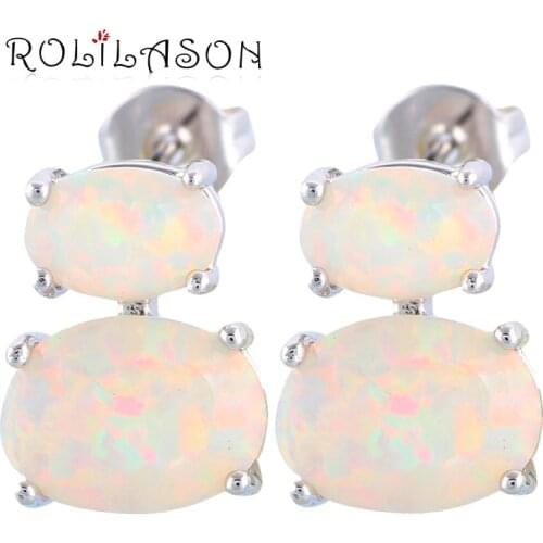 ROLILASON Amazing Fashion Jewelry Earring for Women Birthday Gift High Quality White Fire Opal Silver Stamped OE604