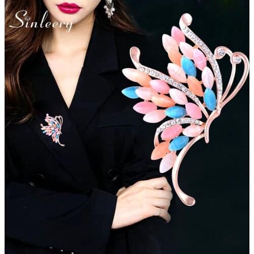 SINLEERY Design Pink Opal Butterfly Fairy Flower Brooch Rose Gold Color Tiny Cubic Zirconia Brooch For Women Jewelry XZ018 SSH