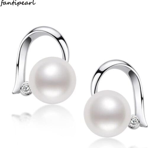 Sterling Silver Freshwater Pearl 6-6.5mm Earrings Simple Retro White Drop Shaped Geometric Stud Earrings