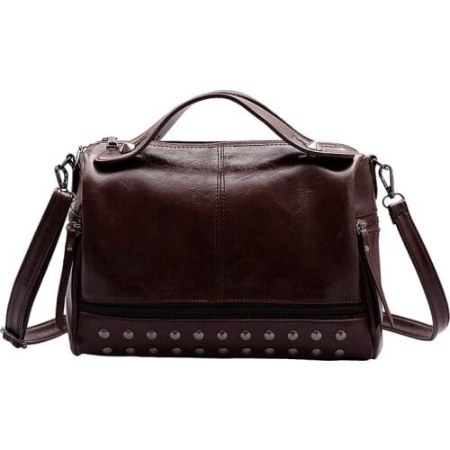 Handbag Soft Pu Leather Crossbody Bags for Women Casual Boston Tote Feminina Female 2021 Vintage Shoulder Bag Luxury Rivet