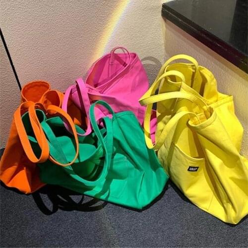 Candy Color Canvas Totes Bag for Women Large Capacity Shoulder Bag Fashion Lady Handle Bag Summer Girls Shopping Totes Bolsas