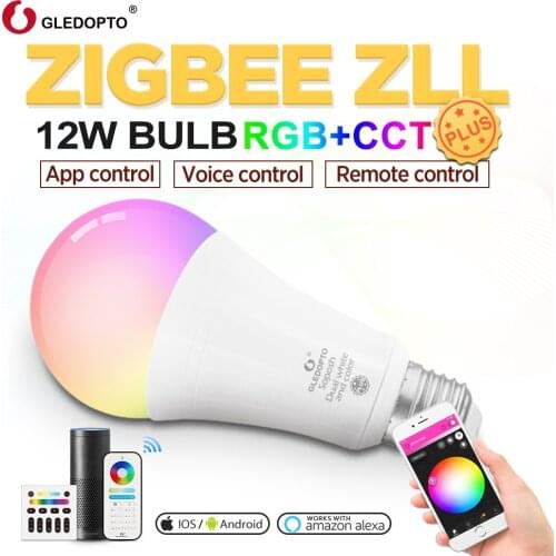 Gledopto White and Color E26 12W LED Smart Bulb Zigbee Compatible Gateway Voice Activated Work With Alexa 6-zone Remote
