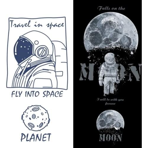 Iron on Transfer Astronaut Patch Moon Applique Heat Transfer Vinyl Space Patches Stickers Kids Stripes on Clothes Thermal Press