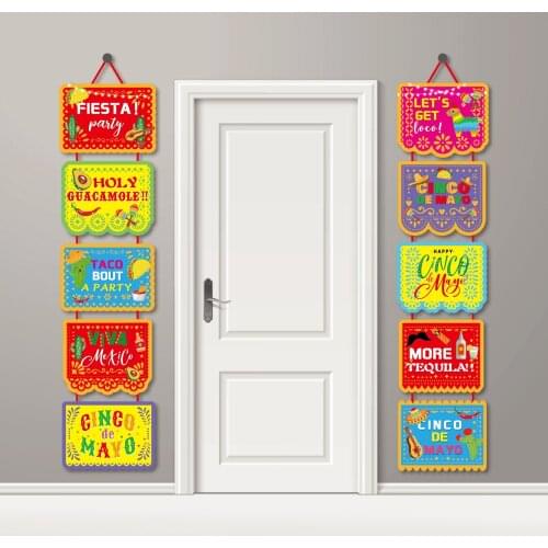 TT014 Summer Lets Fiesta Cactus Mexican Cinco De Mayo Party Hanging Door Couplet for Home Door Decors Party Supplies