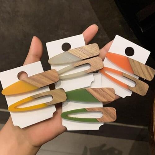 HZ 2019 Wooden Splice Korea Simple Hollow Waterdrop Barrettes Hair Grip Hair Clip Headwear Hair Accessories For Women Girls