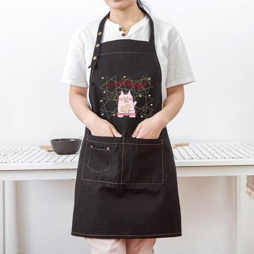 Women Adult Cooking Apron Cute Cartoon Logo Print Antifouling oil Proof Canvas Sleeveless Bib Apron Unisex