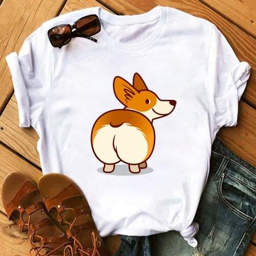2021 Summer T-shirt Womens T-shirt Harajuku Graphic T-shirt Kawaii Corgi Short Sleeve Tshirt 90s Korean T-shirt Fashion Top Tee