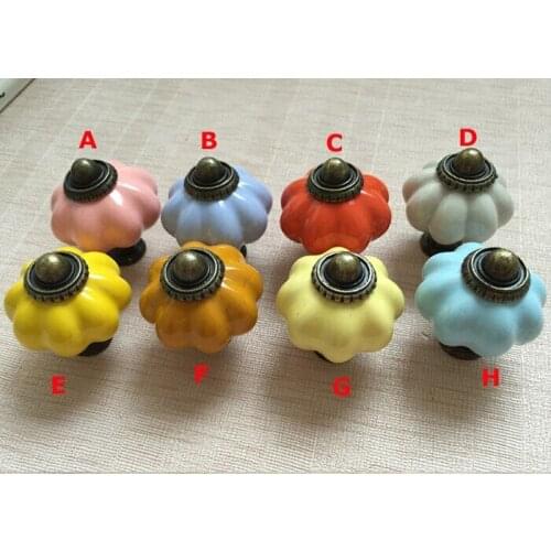 5pcs Retro Style Pumpkin shape Ceramic Door Knob Candy Cabinet Drawer Cupboard Pull Handle Vintage Ceramic Dresser bin Knobs
