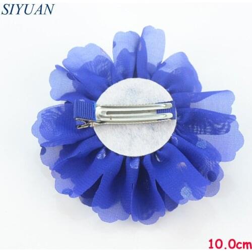 64pcs/lot Fashion Hair Decoration Hair Clip with Gold Polka Dotted Fabric Chiffon Flower 32 Assorted Color for U Pick H0252