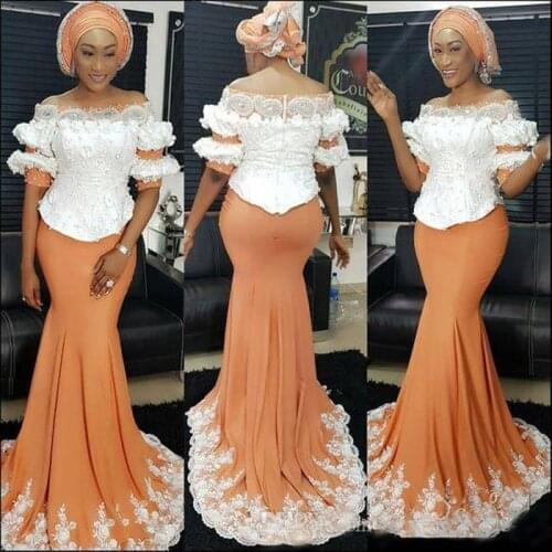 Aso Ebi South African Evening Dresses Mermaid Scoop Half Sleeves Appliqes Beaded Nigeria Saudi Arabic Evening Gown Prom Dress