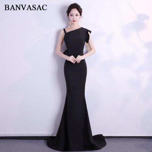 BANVASAC 2018 One Shoulder Ruffles Mermaid Long Evening Dresses Elegant Party Satin Sweep Train Backless Prom Gowns