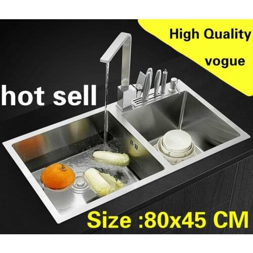 Free shipping Household kitchen manual sink double groove do the dishes 304 stainless steel high quality hot sell 800x450 MM