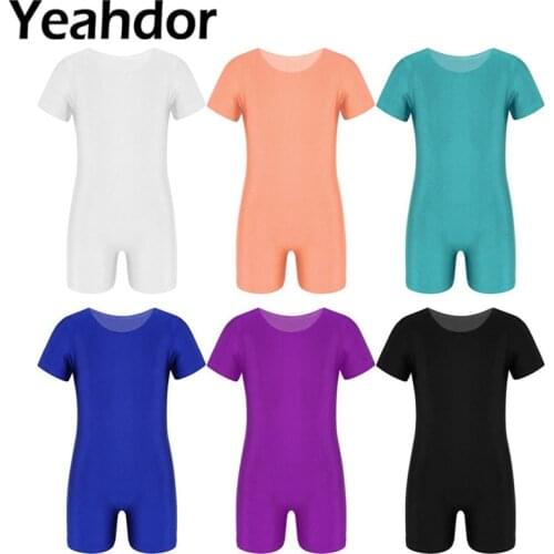 Kids Boys Girls Gymnastics Leotard Child Short Sleeves Solid Color Stretchy Ballet Dance Leotard Jumpsuit Unitard Dance Unitards