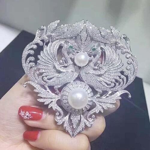 Dual use microscope zircon Diy materials double phoenix tassel pendant clasp long sweater chain clasp brooch