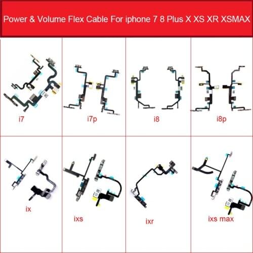 Genuine Power Volume Button Flex Cable For iPhone 7 8 8 Plus X XS XR XS MAX Power Volume Switch On Off SideKey Flex Ribbon