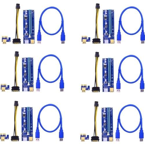 JFBL Hot PCI-E Riser 6 PIN Powered PCIE Extension Cable GPU Riser GPU Extension Cable PCIEX1 to PCIE X16 Extender (6 PCS)