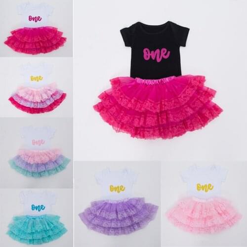 Baby Clothes Set Girl Tutu 3 Layer Princess Tulle Skirts Solid Ball Gown Chiffon Pettiskirt 1st Bday Cotton Short T-Shirt Suit