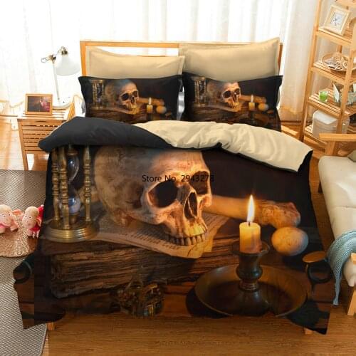 3D Print Human Skeleton Fire Bedding Set Duvet Cover Black Horror Bedclothes Twin Full Queen King Bed Cover Set with Pillowcase