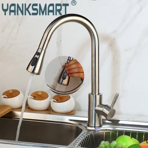 Kitchen Faucet Brushed Nickel /Black/Chrome / Swivel Mixer Tap Pull Out Spray Kitchen Tap Mixer With Free Soap Dispenser