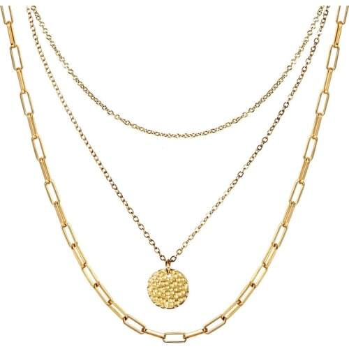 New Fashion Punk Stainless Steel MultiLayer Coin Pendant Necklaces For Women Charm Disc Choker Jewelry