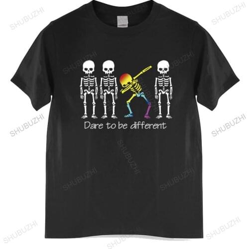Men o-neck tshirt fashion brand t-shirt black new Men T Shirt Dare To Be Different LGBT Dabbing Skeleton Halloween euro size