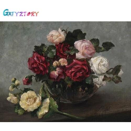 GATYZTORY Frame Flower Acrylic Paint By Numbers Set Oil Painting For Adults DIY Kits Canvas Drawing Coloring By Numbers Dec